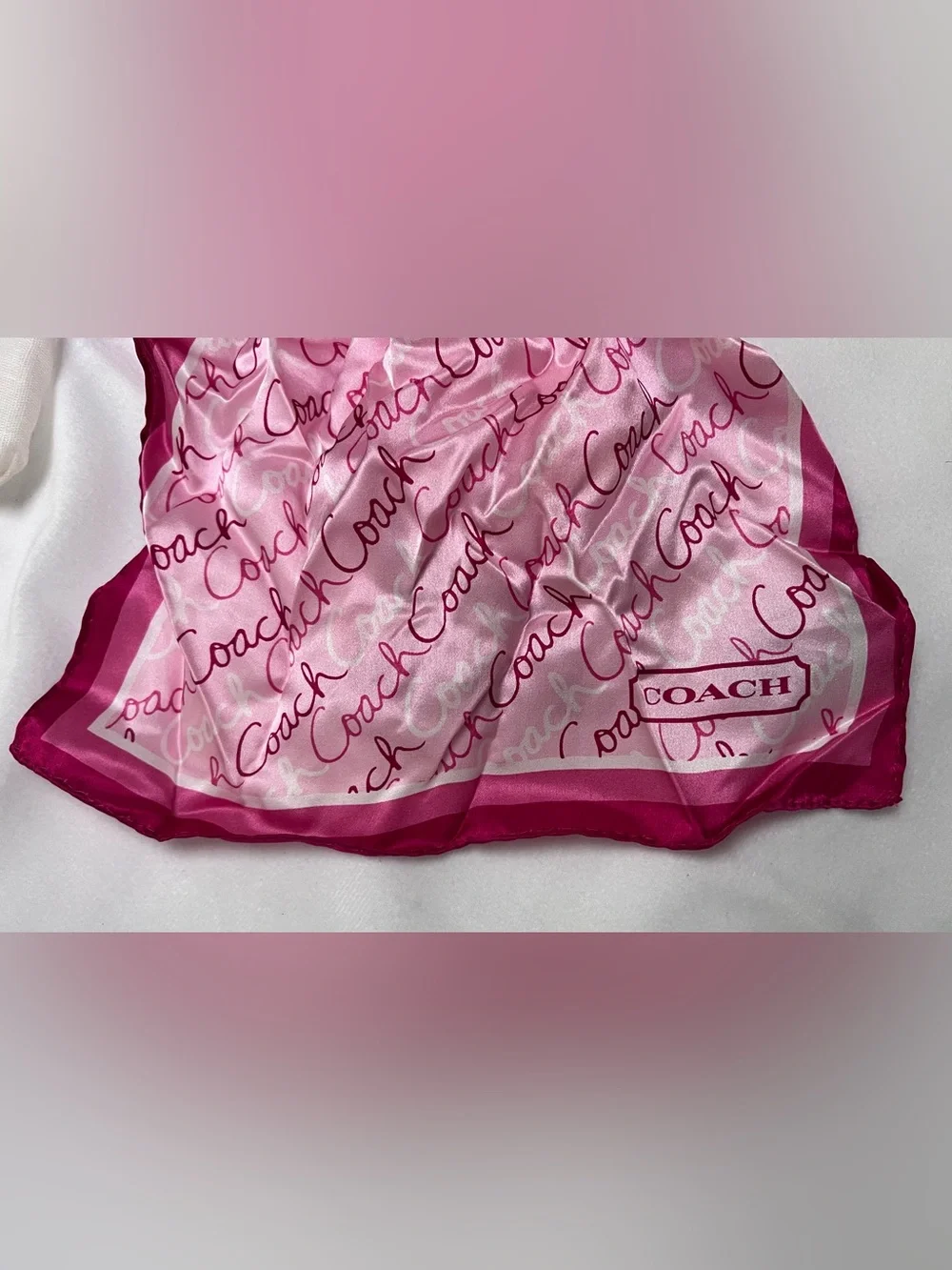 Coach Pink Script Silk Scarf with Fuchsia Border with dust bag included